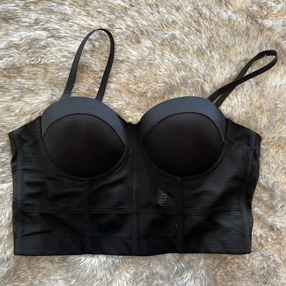 Sheer mesh bustier corset cami (Black, XL/12)